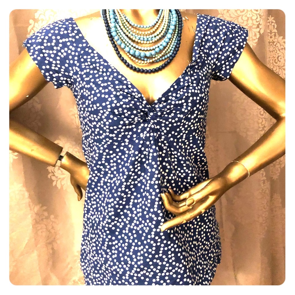 J Crew, Blue w/white polka dot Top